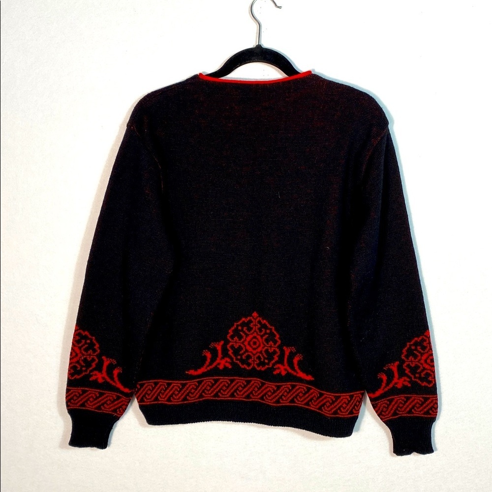 Vintage 70s Pendleton Nordic Red and Black 100% Pure Virgin Wool Cardigan Medium - Picture 11 of 14